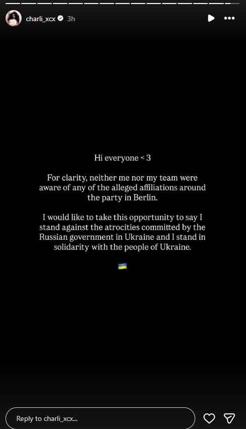 Charli XCX instagram story